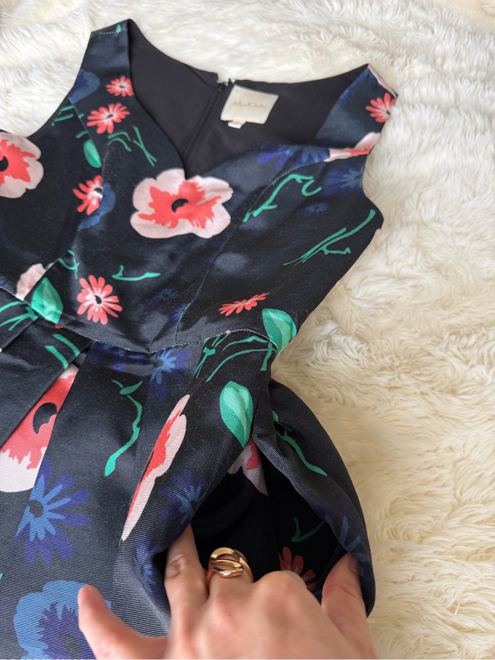 ModCloth - Blue Pink Flowers on Black Fit & Flare Dress with hidden POCKETS! - Picture 6 of 14